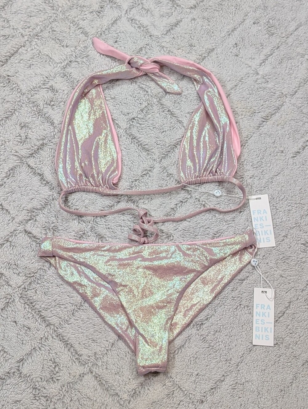 Frankies Bikinis Set Womens M/L Pink Iridescent Julianne Top Dawson Bottom NEW